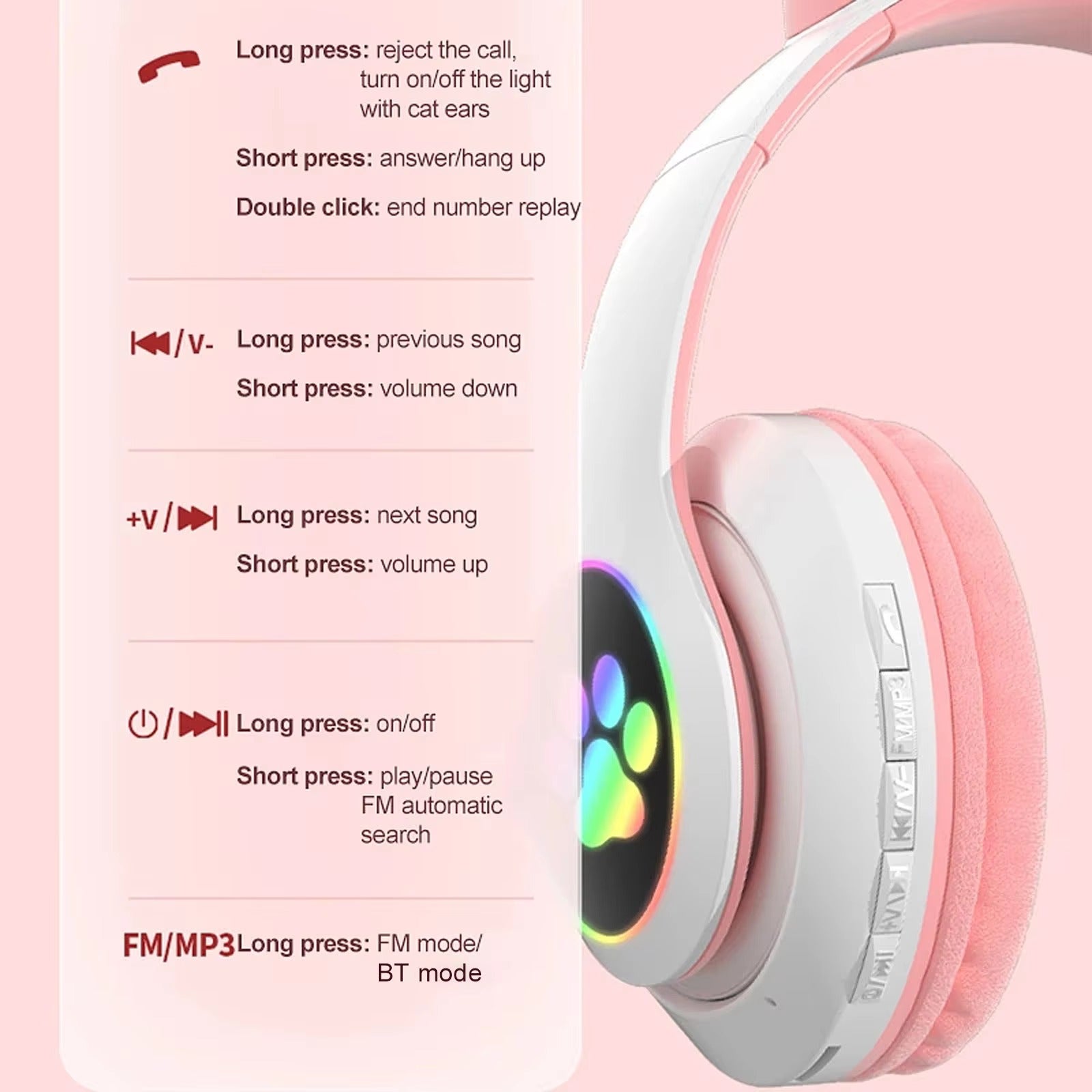 STN 28 Cat Kitty EAR Wireless Headset Colorful Light's